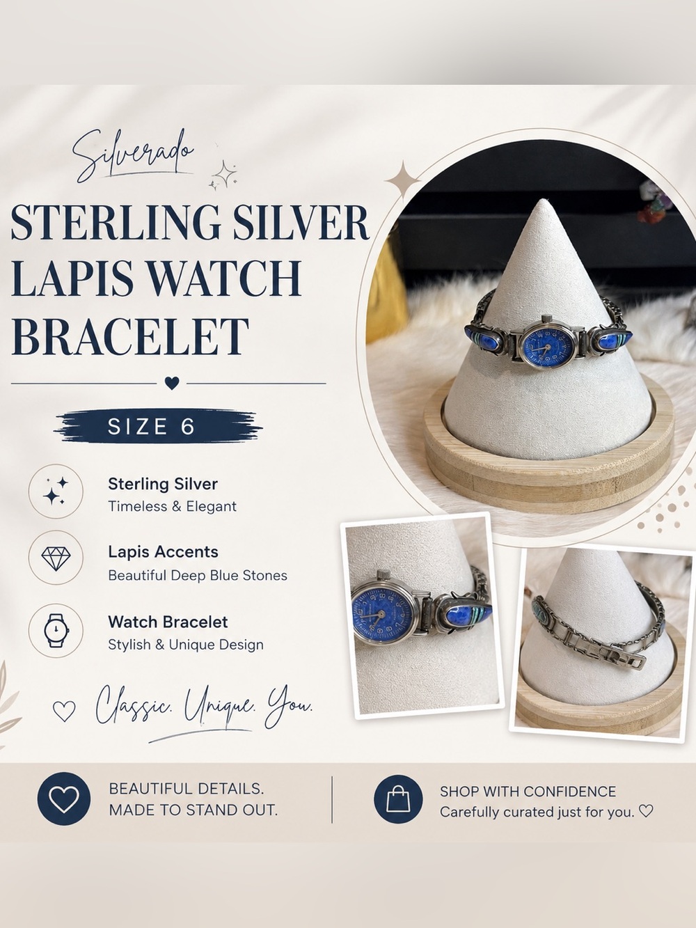 Silverado Sterling Silver Lapis Watch Bracelet Size 6